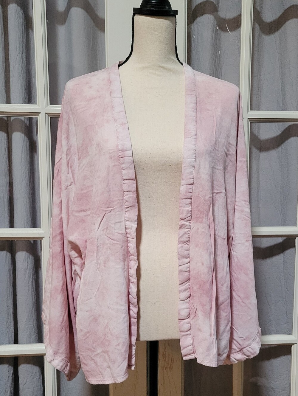 Light Pink Open-Front Bell Sleeve Cardigan